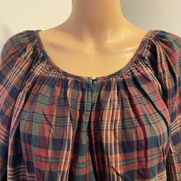 Chaps Women's Blouse Cotton 3X Multicolor Plaid Balloon Sleeve Holiday Western - Picture 7 of 9